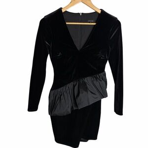 River Island black velvet mini dress with peplum ruffle asymmetrical UK8 US S